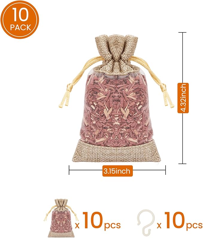 Cedar Sachets for Drawers and Closets - Pack of 10 Cedar Chips for Clothes Storage, Scented Closet Freshener