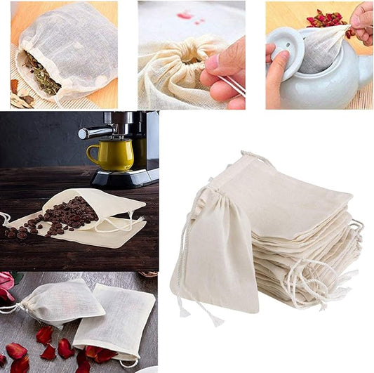 30 Pcs 4 x 3 Inches Natural Unbleached Cotton Drawstring Bags Spice/Herbs/Tea Bags,Muslin Bags Sachet Bag for Home Supplies